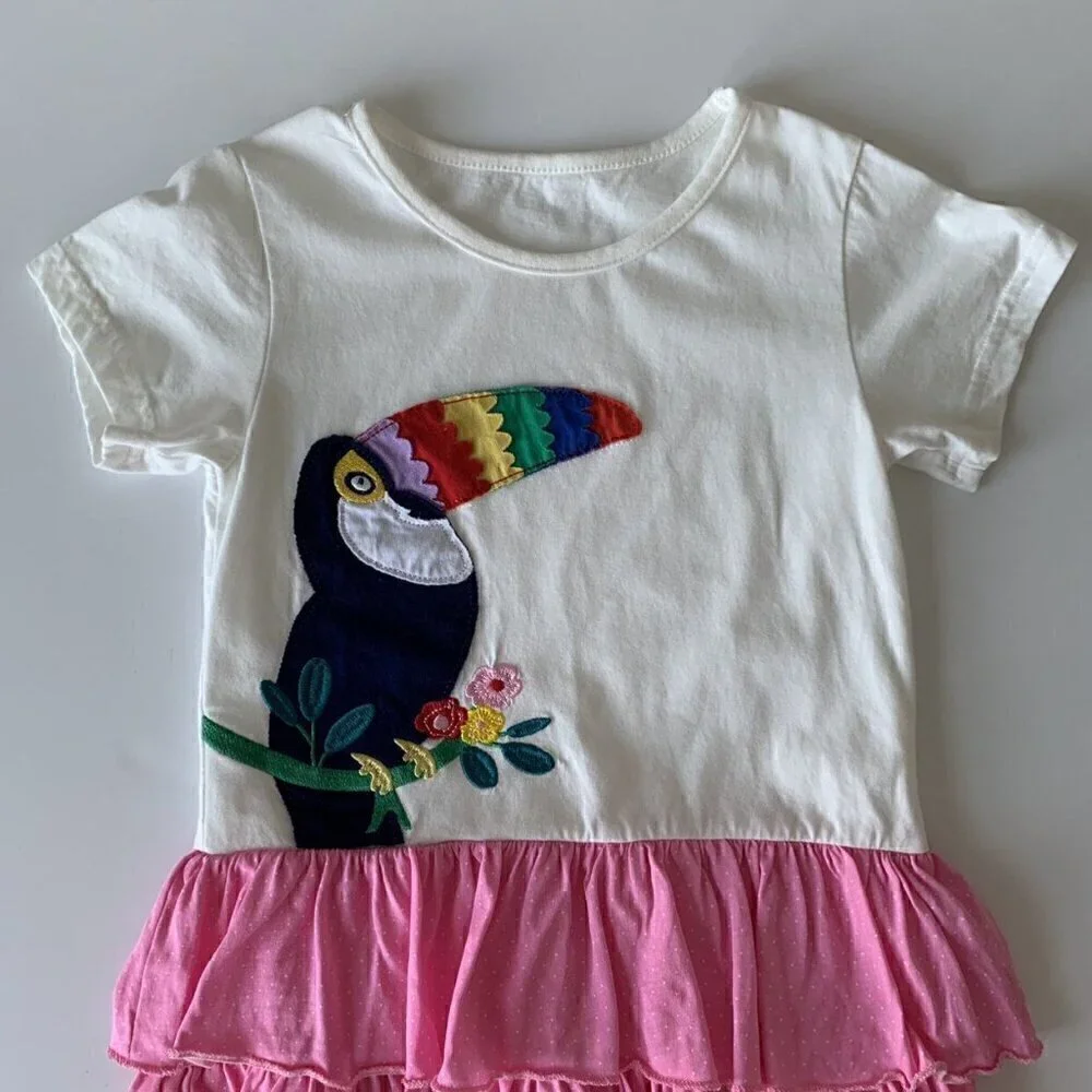Girl Toucan Appliqué Ruffle Skirt Dress Size 130 Fits 5T